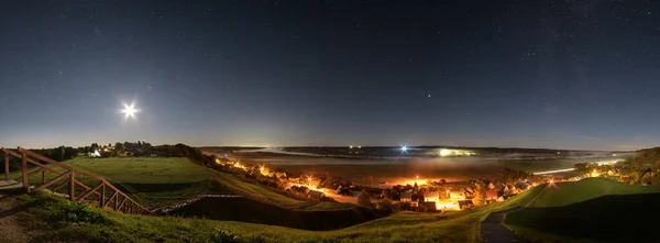 Удивительная Ночная Панорама Звезды Полнолуния Слияние Нямунаса Дубисы Ночная Панорама — стоковое фото
