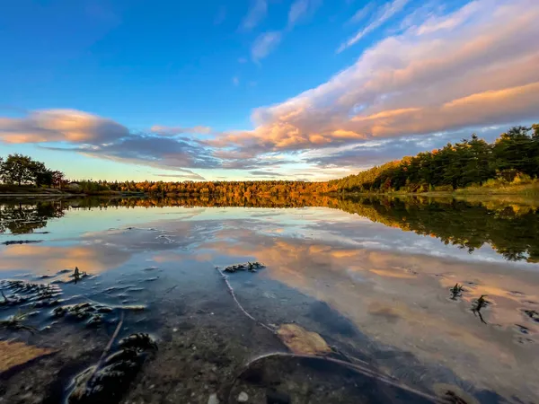 Lago Pequeno Bonito Hesse Alemanha Dia Ensolarado Outono Com Uma — Fotografia de Stock