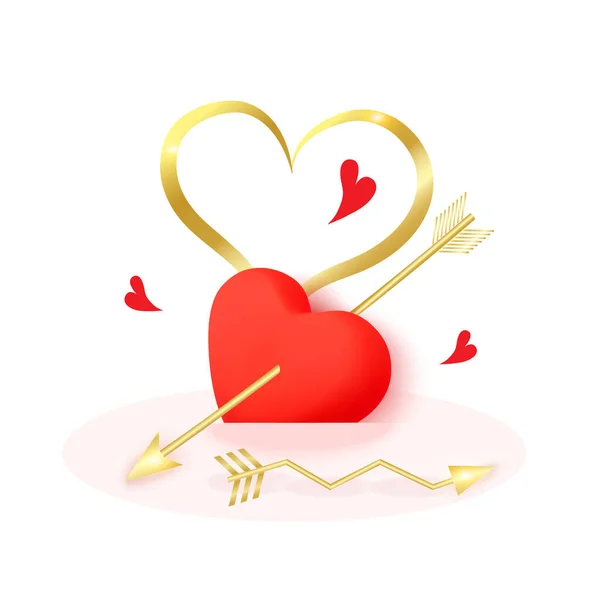 バレンタインデーのデザイン 矢印と現実的な赤いハート 装飾的なお祝いのオブジェクト 休日のバナー Webポスター チラシ スタイリッシュなパンフレット グリーティングカード カバー ロマンチックな背景 — ストックベクタ