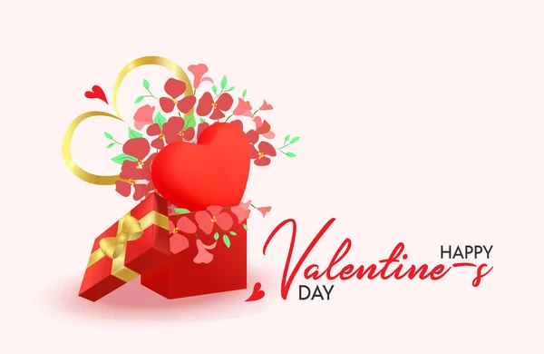Sevgililer Günü Tasarımı Gerçekçi Kırmızı Hediye Kutuları Çiçek Kalple Dolu — Stok Vektör