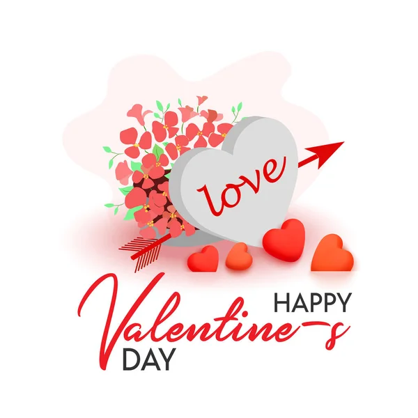 Sevgililer Günü Tasarımı Gerçekçi Hediye Kutusu Oklu Kalp Şeklinde Çiçeklerle — Stok Vektör