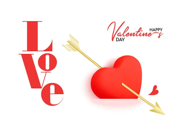 Desenho Dia Dos Namorados Coração Vermelho Realista Com Seta Cupido —  Vetores de Stock