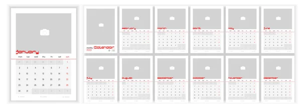 Wall Monthly Photo Calendar 2023 Simple Monthly Vertical Photo Calendar — Stock vektor