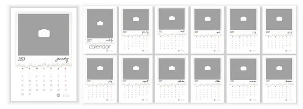 Wall Monthly Photo Calendar 2023 Simple Monthly Vertical Photo Calendar — Wektor stockowy