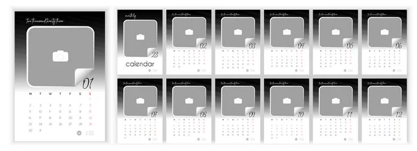 Wall Monthly Photo Calendar 2023 Simple Monthly Vertical Photo Calendar — Wektor stockowy