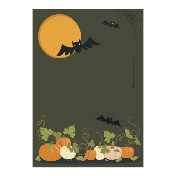 Happy Halloween Banner Party Invitation Background Bats Pumpkins Flat Style — Stockvektor