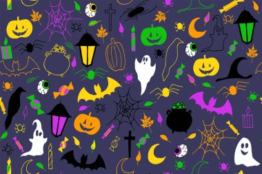 Cadılar Bayramı kusursuz. Parlak el çizilmiş vektör arkaplanı