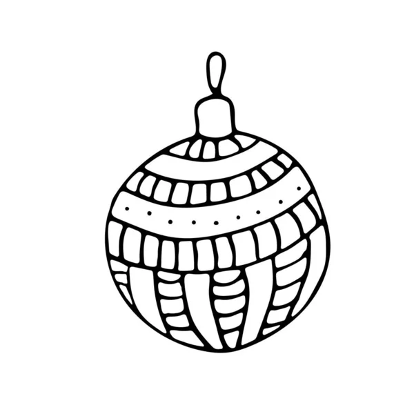 Bauble. Decoración de Navidad. Ilustración vectorial dibujada a mano. Esquema. Doodle. — Vector de stock