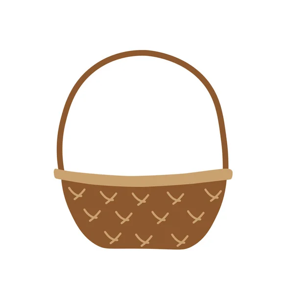 Wicker basket. Woven basket for picnic, easter, cake, luncheon. Pottle, pannier. Flat, cartoon, isolated — Stock Vector