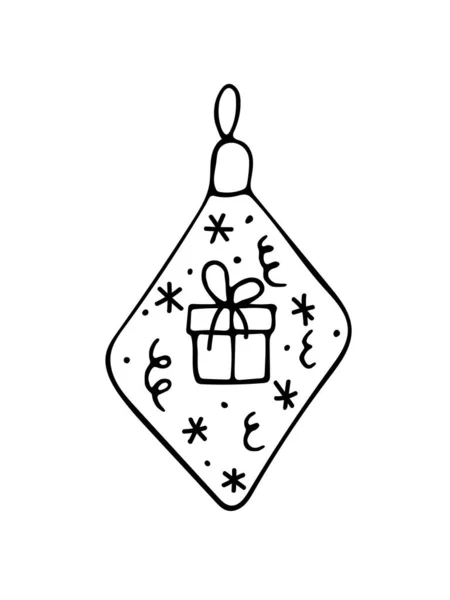 Décoration de Noël avec cadeau, flocons de neige. Illustration vectorielle dessinée main. Les grandes lignes. Doodle — Image vectorielle