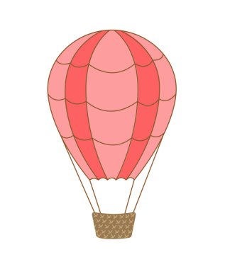 Sıcak hava balonu. Pembe, şirin bir aerostat. Düz, karikatür, izole