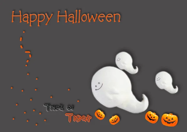 Halloween Slavnostní Grafický Duch Šedé Pozadí Trik Nebo Léčit Text — Stock fotografie