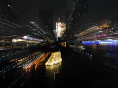 Duvar kâğıdı için Bangkok City Riverview 'in bulanık gece ışıkları görüntüsü