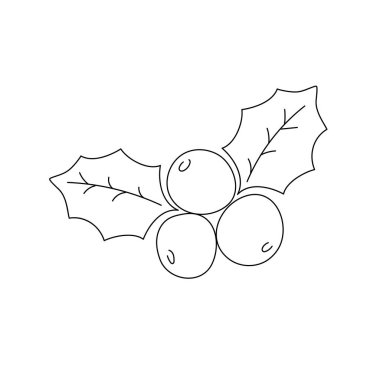 Holly Branch. Doodle tarzı. Çizgi çalışması. Kış tatili için geleneksel Noel bitki tasarımı.
