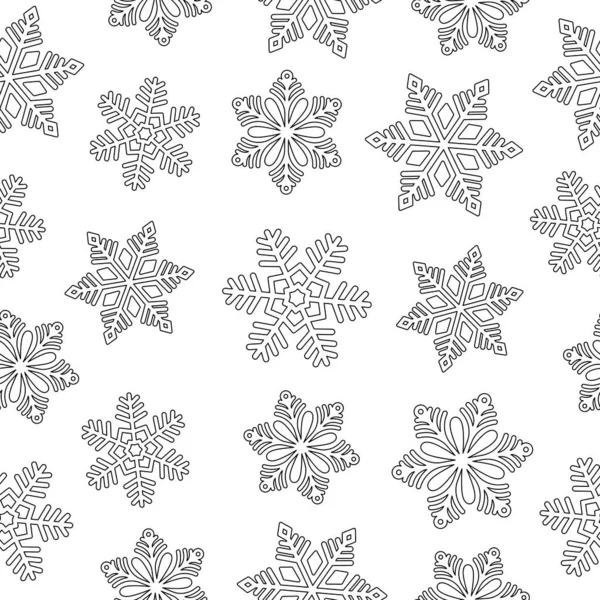 Sneeuwvlokken op witte achtergrond naadloos patroon. Lijnkunst. Achtergrond voor winterontwerp. — Stockvector