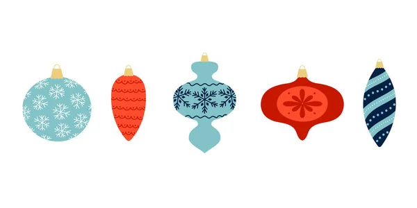 Set von bunt dekorierten Weihnachtskugeln in verschiedenen Formen. Vorlage für winterliche Festgestaltung. — Stockvektor