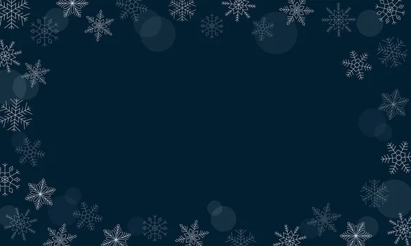 Fondo abstracto de invierno. Fondo azul oscuro con copos de nieve y reflejos — Vector de stock