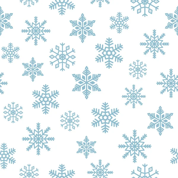 Copos de nieve patrón sin costuras. Copos de nieve azules sobre fondo blanco. Fondo para el diseño de invierno. — Vector de stock