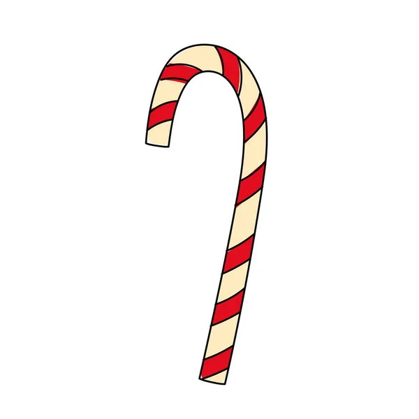 Colorido bastón de caramelo de Navidad. Al estilo Doodle. Arte de línea. Plantilla para tarjeta de felicitación en Navidad y Año Nuevo. — Vector de stock