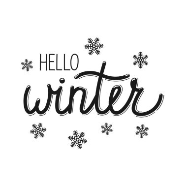 Kara El, Hello Winter 'ı kar taneleriyle çizmiş. Davetiye, tebrik kartı, tişört, parmak izi ve posterler için şablon.