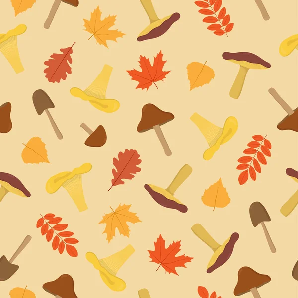 Mushroom and autumn leaves seamless pattern. Colorful mushrooms and autumn leaves. Creative autumn texture for fabric, wrapping, textile, wallpaper, apparel. — Stock Vector