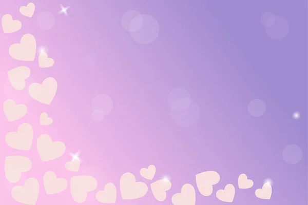 バレンタインの抽象的な背景。ピンクと紫のグラデーションの背景にハートとグレア. — ストックベクタ