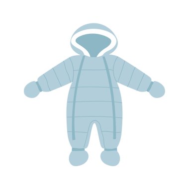 Kış mavisi bebek tulumu. Kapüşonlu düz kar elbisesi. Bebek kıyafetleri. 