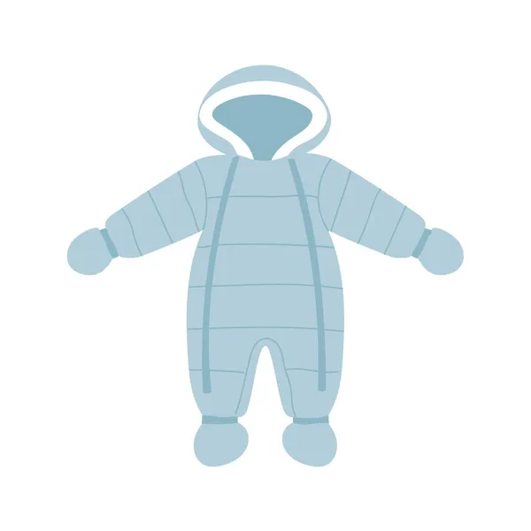 Winterblaue Baby-Overalls. Flacher Schneeanzug mit Kapuze. Babykleidung. — Stockvektor