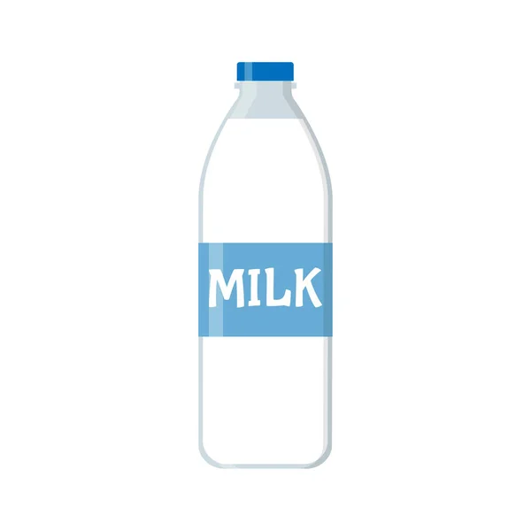 Мультяшная Бутылка Молока Стеклянная Бутылка Молока Молочный Напиток Изолированная Векторная — стоковый вектор