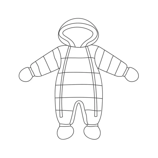 冬の赤ん坊は全体的に フード付きのラインアートスノースーツ 赤ちゃん服 分離ベクトル図 — ストックベクタ