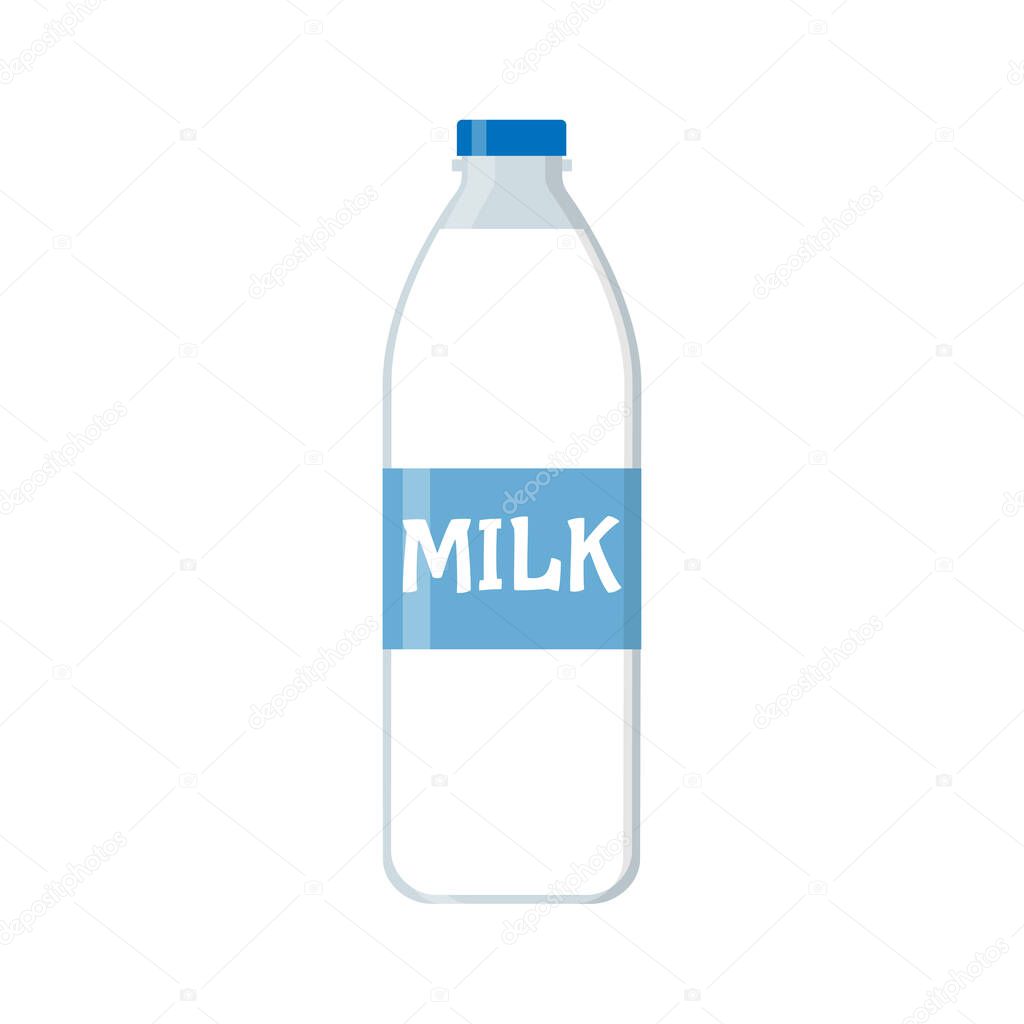 Cartoon milk bottle. glass bottle of milk. Dairy beverage product. Isolated vector illustration