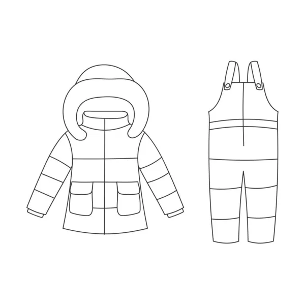 Line Art Cappotto Invernale Tuta Bambini Elementi Vestiti Caldi Stile — Vettoriale Stock