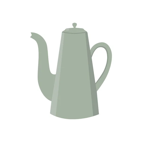 Cartoon Grey Teapot Kitchen Utensil Doodle Flat Style Isolated Vector — Stock Vector