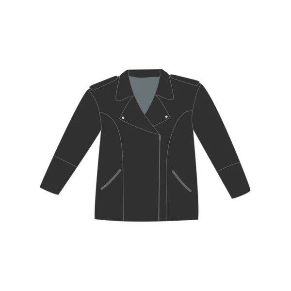 Black Leather Jacket Doodle Style Casual Clothes Isolated Vector Illustration — Stock Vector