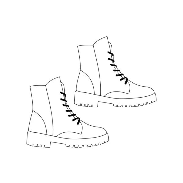 Line Art Boots Winter Autumn Leather Shoes Doodle Style Isolated — Stock Vector