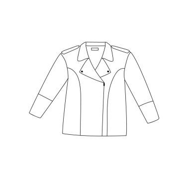 Çizgili deri ceket. Doodle tarzı. Günlük kıyafetler. İzole vektör illüstrasyonu 