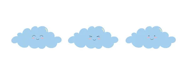 Ensemble Nuages Mignons Avec Diverses Émotions Caractère Bande Dessinée Dans — Image vectorielle