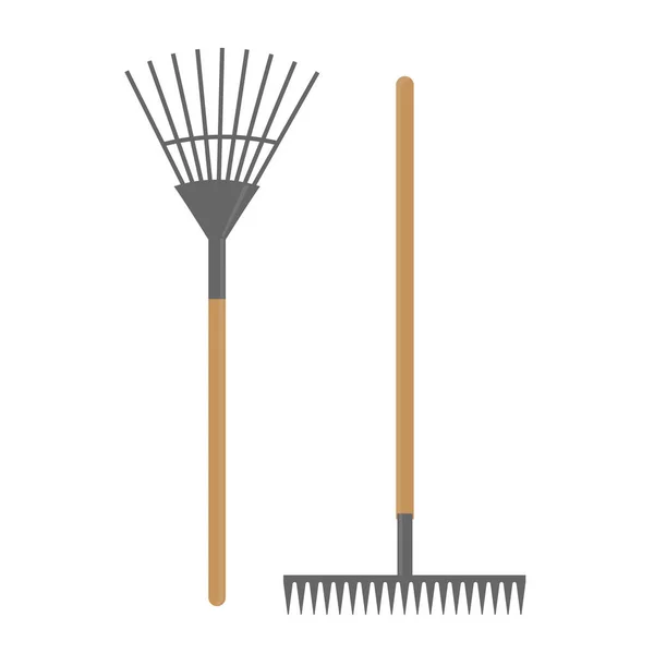 Rechen Und Gartenrechen Mit Holzgriffen Werkzeuge Für Gartenbau Landwirtschaft Gartenbau — Stockvektor