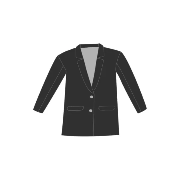黑色笔直的长线夹克 领子和两个钮扣 涂鸦的风格 孤立的矢量说明 — 图库矢量图片