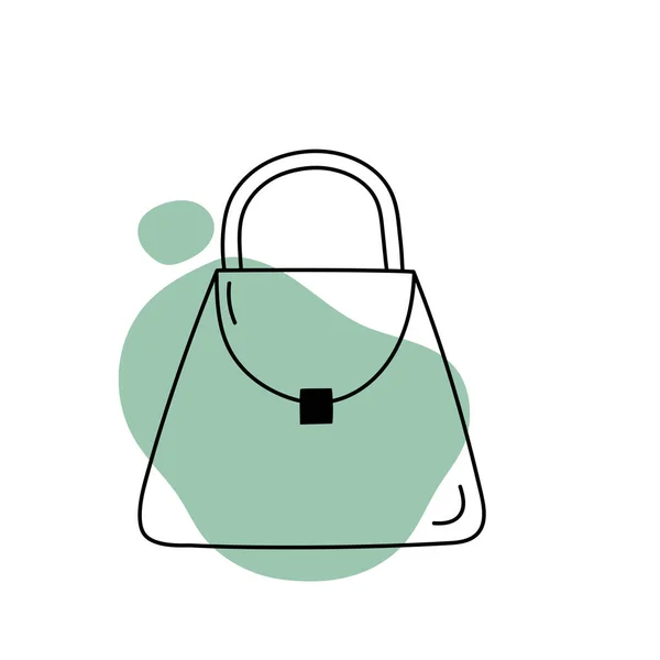 スタイリッシュなカジュアルラインアートハンドバッグと青抽象的な形状 ドアスタイルの女性バッグ 分離ベクトル図 — ストックベクタ