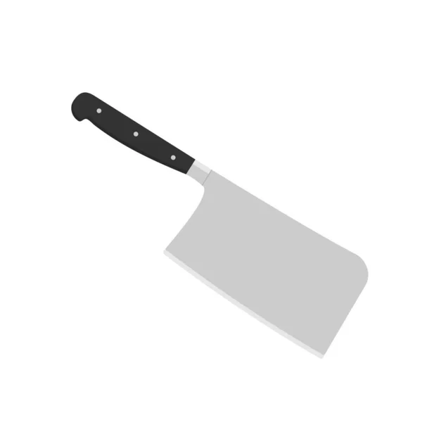 Flat Style Butcher Knife Black Handle Kitchen Cleaver Knife Meat — Stock Vector
