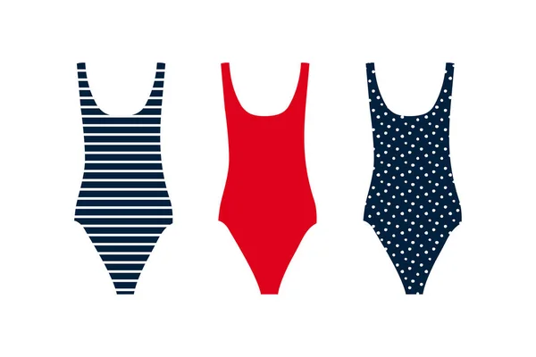 水着1枚 青の縞模様と白の水玉プリント水着と青 水泳用の衣類 分離ベクトル図 — ストックベクタ