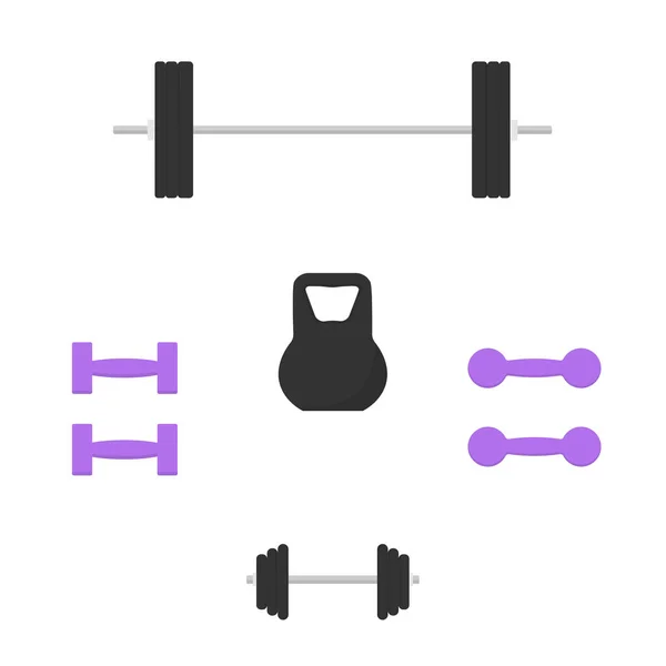 Echipamente Sportive Fitness Set Gantere Barbell Kettlebell Stilul Plat — Vector de stoc