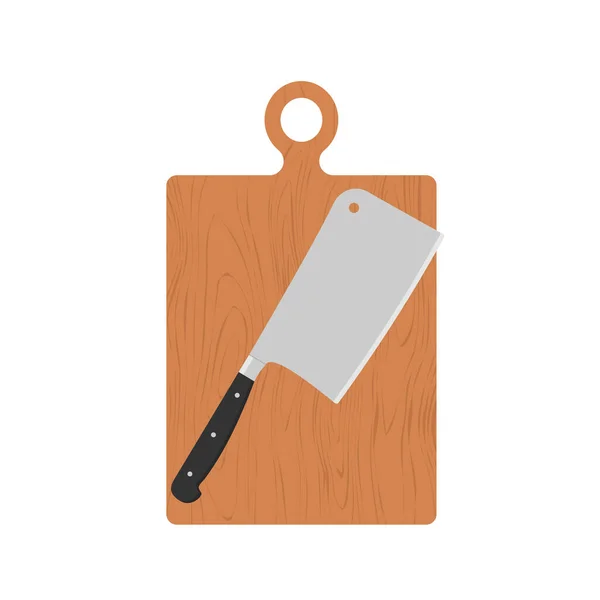Couteau Boucher Avec Poignée Noire Sur Planche Découper Cuisine Couteau — Image vectorielle