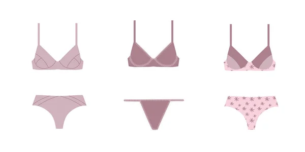 Collection Lingerie Purple Colors Female Underwear Lingerie Set Panties Bikinis — Stock Vector