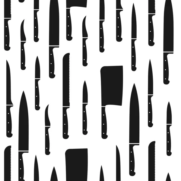 Seamless Pattern Black Kitchen Knives White Background — Stock Vector