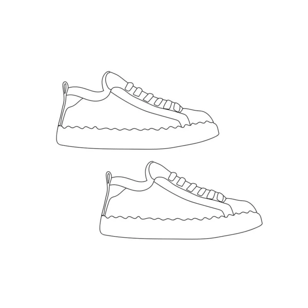 Line Art Doodle Sneakers Pair Running Shoes Isolated Vector Illustration — Stock Vector