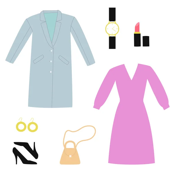 女装套装 时尚时尚的女装和配饰 — 图库矢量图片