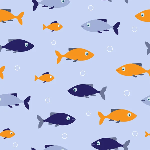 Azul Laranja Peixes Sem Costura Padrão Com Bolhas Fundo Azul —  Vetores de Stock