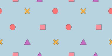 Geometrik dikişsiz desen. Mavi arkaplanda geometrik şekilleri olan modern soyut arkaplan. 